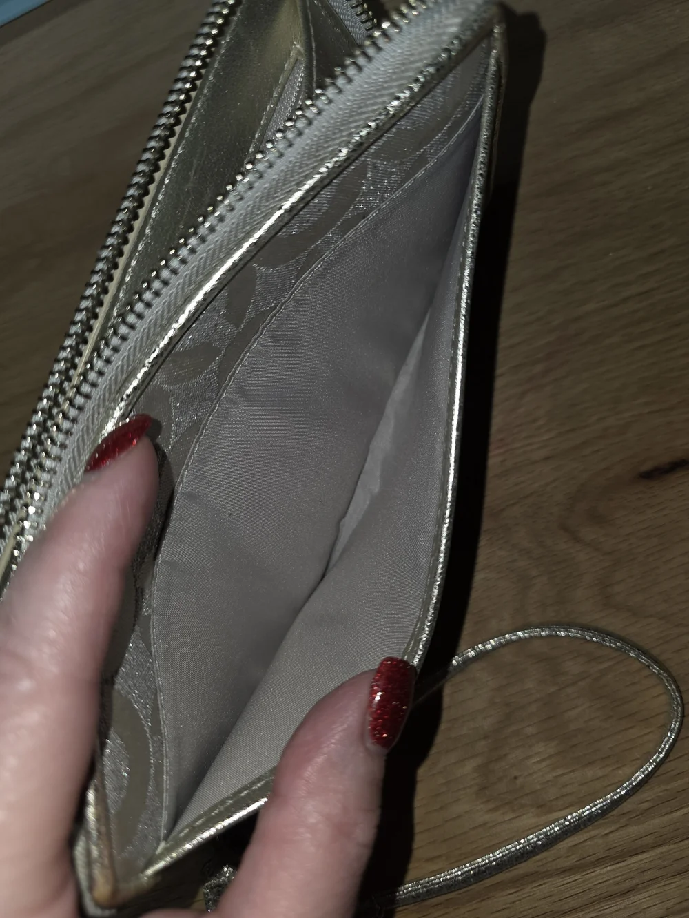 Coach Poppy Metallic Silver Signature Wristlet